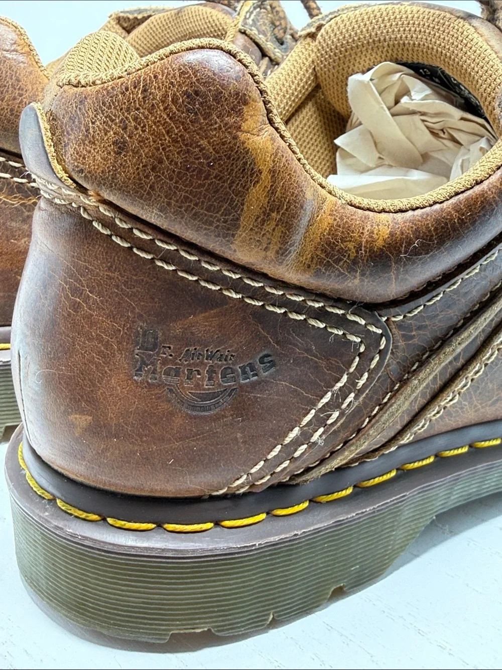 Dr. Martens Brown Leather Derby Shoes with Yellow Stitching Size 13M